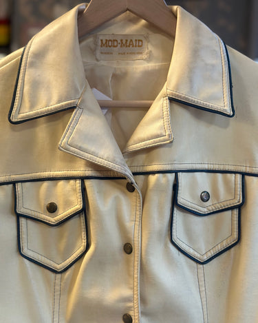 Mod-Maid Vintage Mod Pleather Western Jacket, Cream, Large Grand Leaners