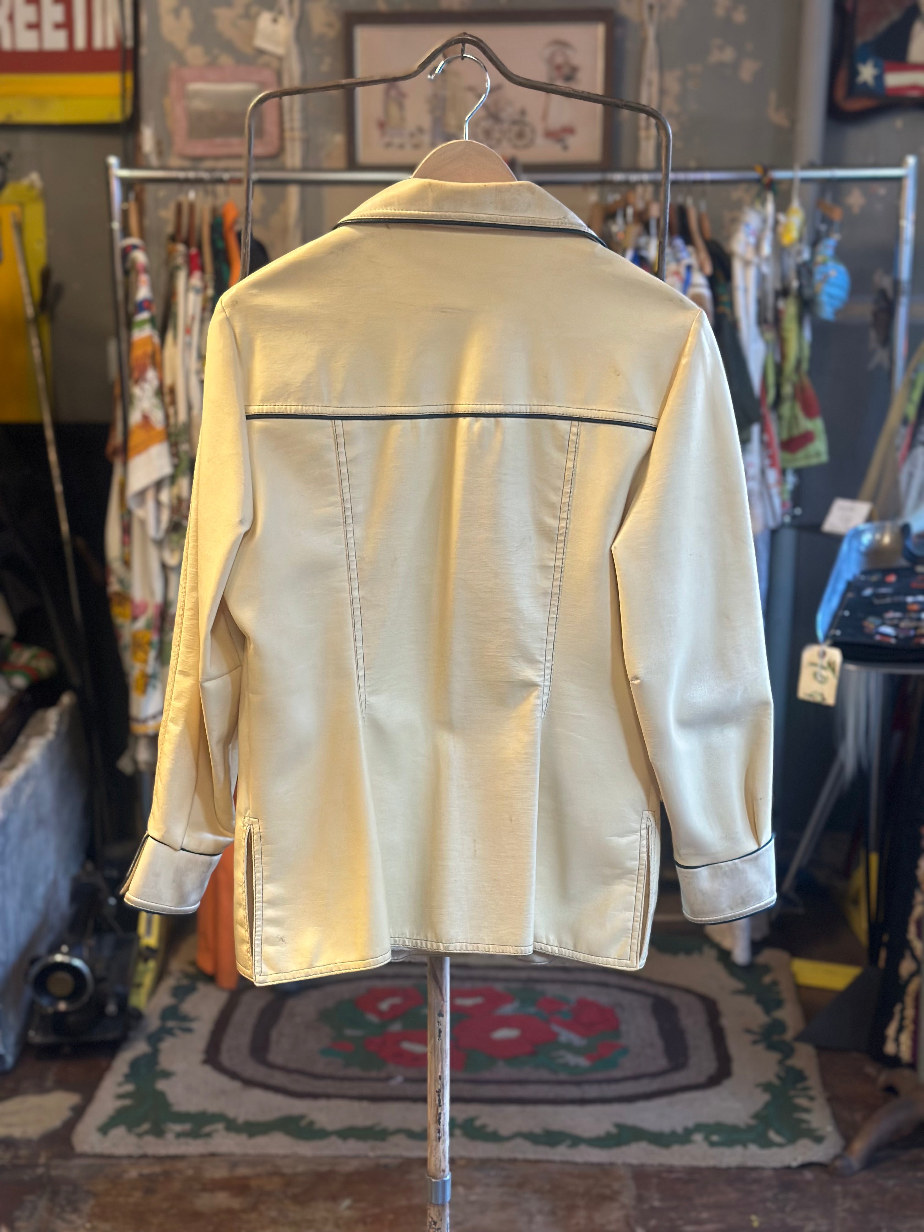 Mod-Maid Vintage Mod Pleather Western Jacket, Cream, Large Grand Leaners