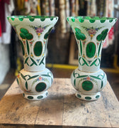 Pair of Bohemian Cut Glass Vases Grand Leaners