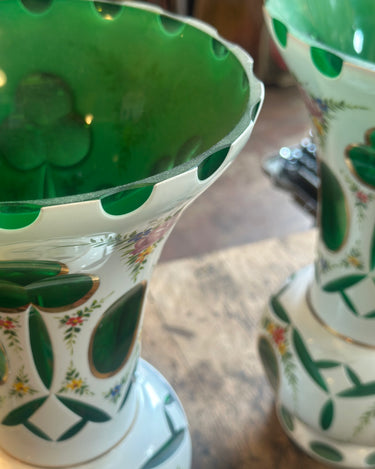 Pair of Bohemian Cut Glass Vases Grand Leaners