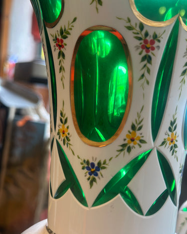 Pair of Bohemian Cut Glass Vases Grand Leaners