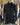 Black coat hanging on a rack with other clothing in the background